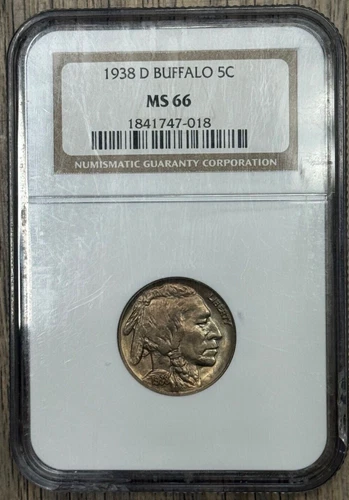 1938-D 5C Buffalo Nickel NGC MS 66, High Grade Last Year Buffalo Nickel