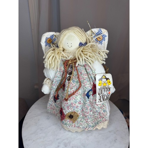 NWT Country Angel Doll Floral Dress Yarn Hair Button Accents Country Chic Decor - Picture 2 of 8