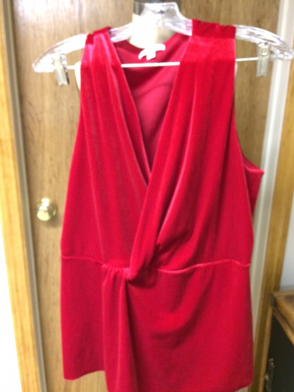 Crimson Velvet Velour Sleeveless Surplice Twist Top H by Halston Large
