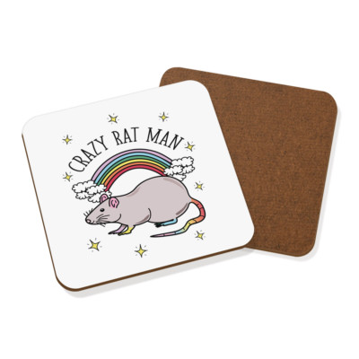Rainbow Crazy Rat Man Coaster Drinks Mat - Funny Animal