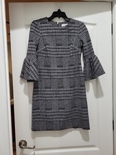 Women's Calvin Klein Bell Sleeve Midi Black & white tweed Dress Size 4 preowned