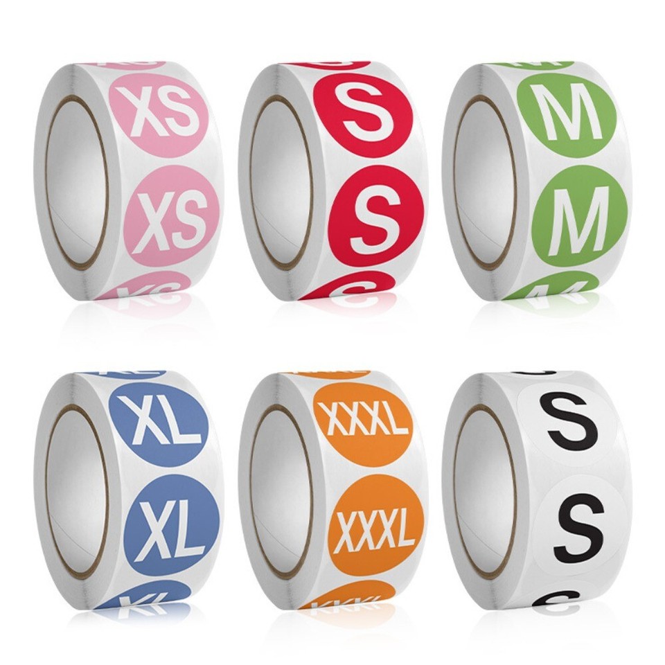 XS/S/M/L/XL/2XL/3XL Clothing Size Sticker Round Adhesive Labels eBay