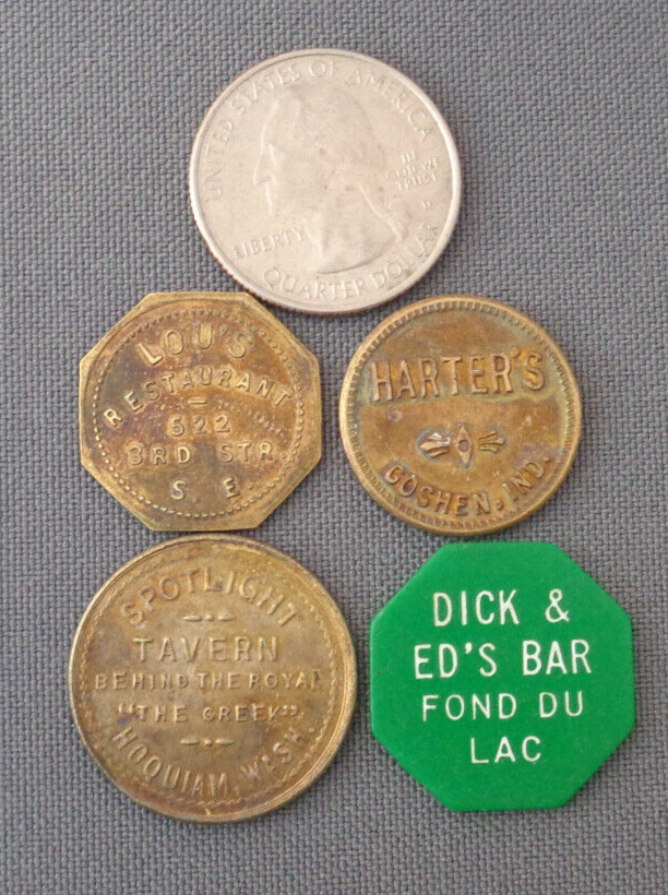 Old Trade Tokens 5 & 15 Cents Bar Tavern Merchandise Restaurant