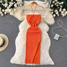  Women Dress Sexy Package Hips Split Knitted Bodycon Summer Women Slim Elastic