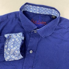 Robert Graham Men's Large Navy Printed Flip Cuff Long Sleeve Button Front Shirt.