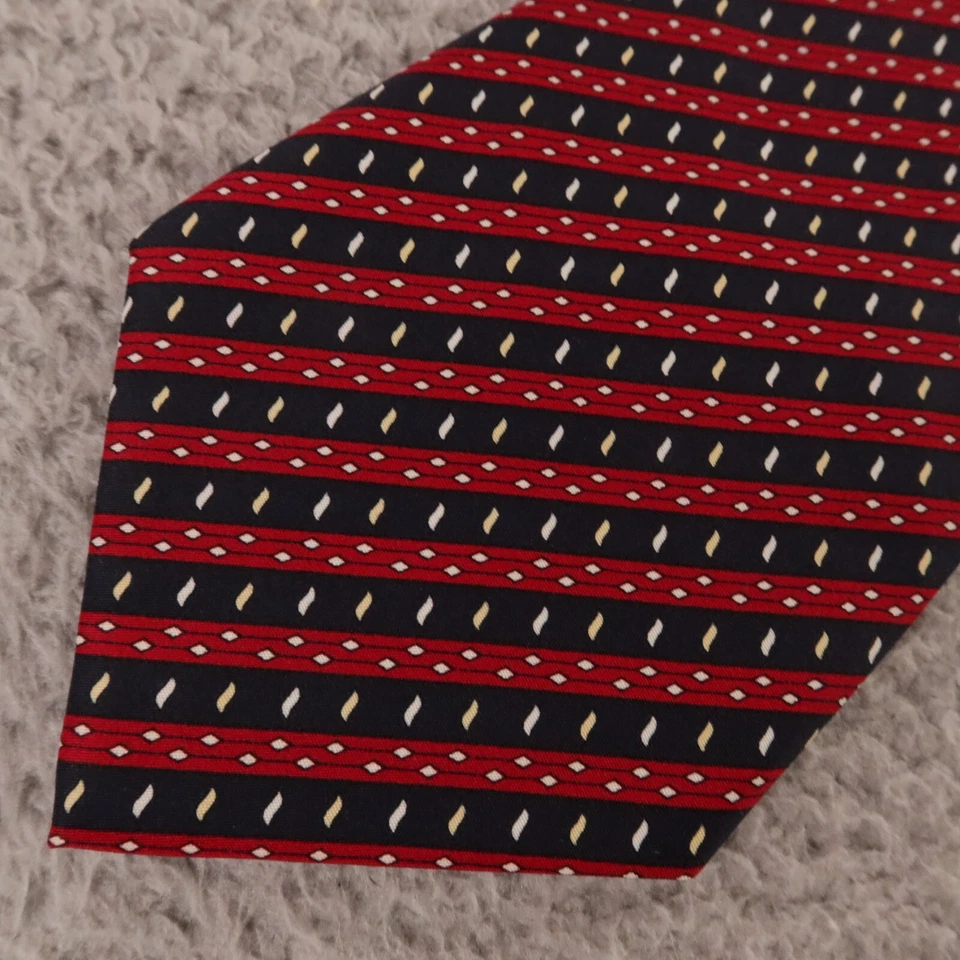 Clericci 领带蓝色红色条纹几何图案 100% 聚酯纤维手工制作 4 — 第 2/4 张图片