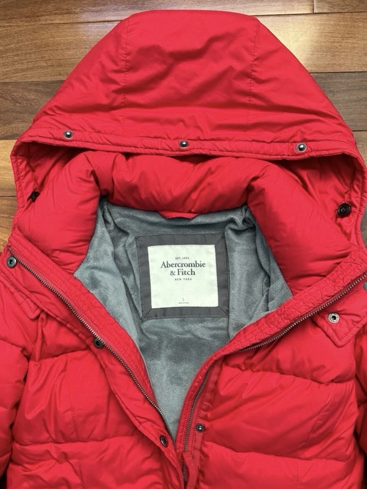 Abercrombie & Fitch Women’s Puffer Jacket - Red - Size L - Hooded & Lined - Image 3 of 4
