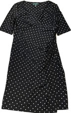 Lauren Ralph Lauren Dress Partial Wrap 1/2 Sleeve Starburst Polka Dot Women 14
