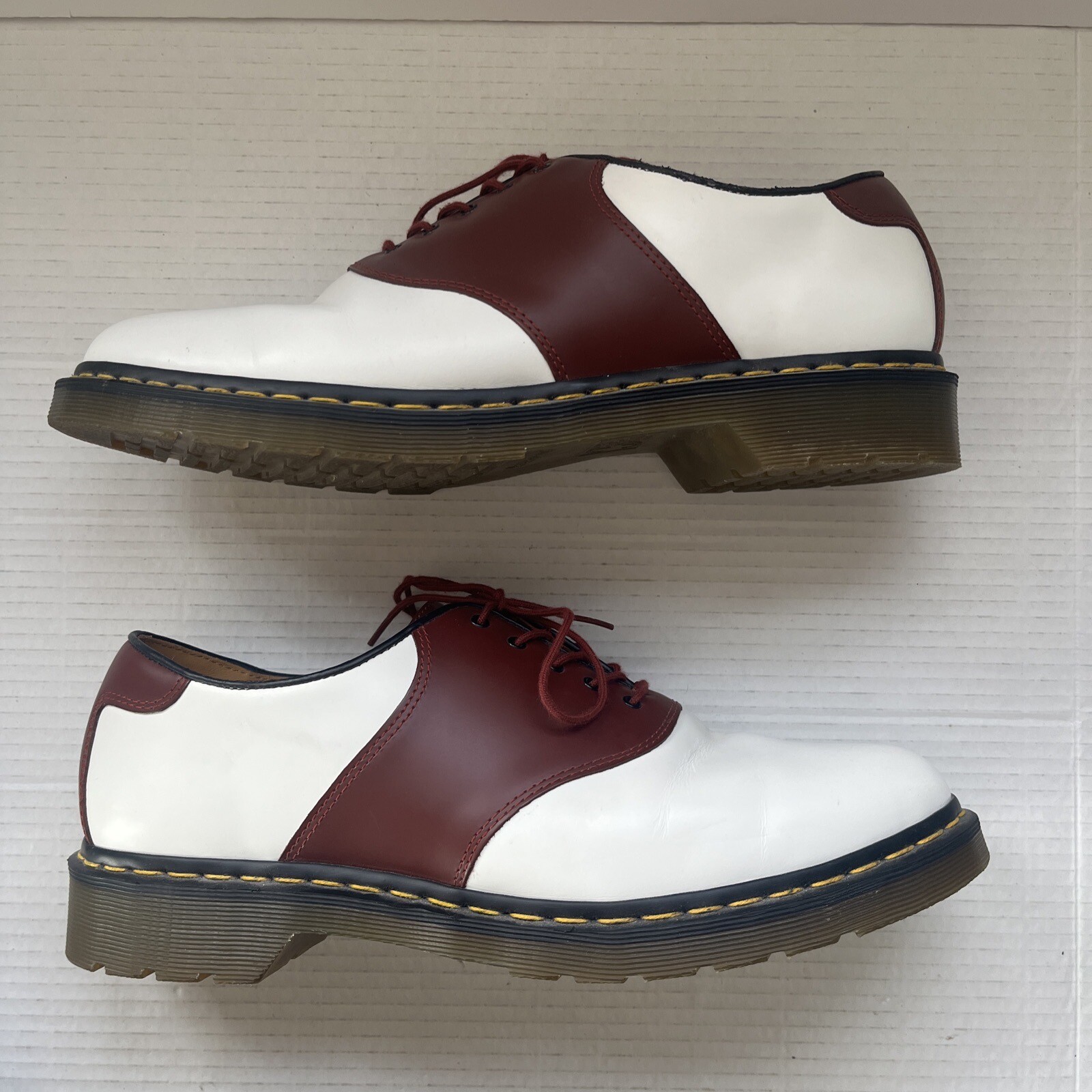 Rare Men's 14 Doc Martens Rafi Saddle Shoes - White & Burgundy image 7