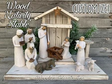STABLE WOOD CRECHE Reclaimed Fits Willow Tree Angel Nativity Distressed Manger