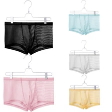 Men's See Through Striped Boxers Shorts Solid Low Rise Trunks Breathable Briefs