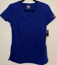 Dickies Brand New Women's Scrub V-Neck Top Galaxy Blue 2 Pockets Size XS Junior