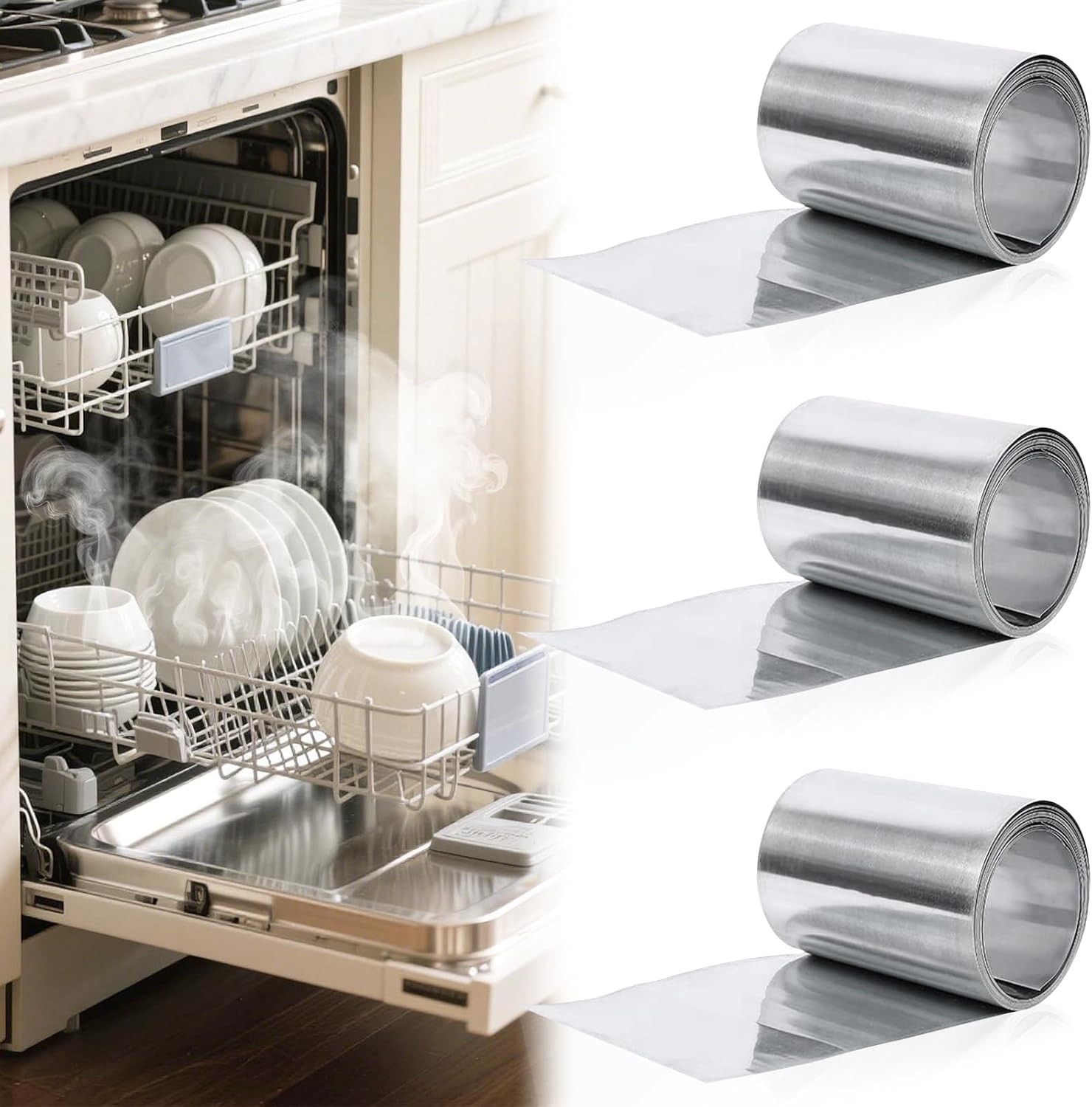 Pare vapeur lave-vaisselle 695x75 mm avec ruban adhesif aluminium pour plan de travail x3