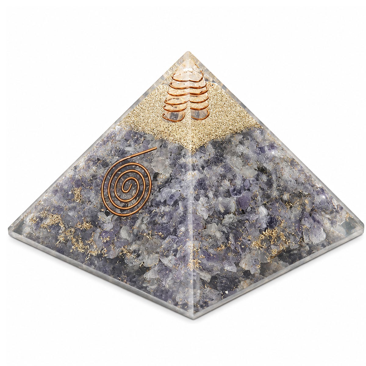 Pyramide en agate bleue et spirale cuivre 7 cm pour purifier les énergies