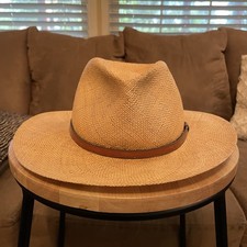 Stetson Straw Fedora Hat M 7-7 1/8 Tan Panama Summer Sun Made in USA Leather