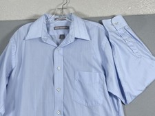 VTG Van Heusen Dress Shirt Men 15.5 32/33 Blue Stripe Wrinkle Free LS USA Made