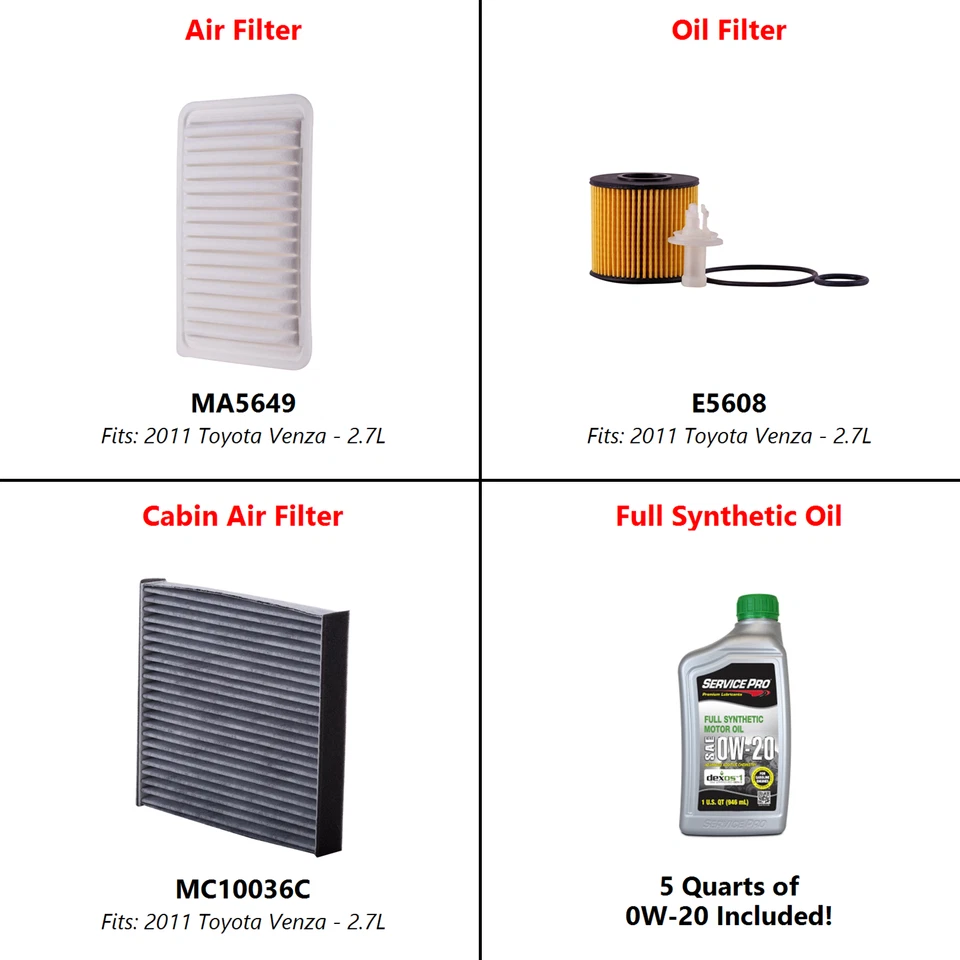 2011 Toyota Venza 2.7L Complete Air, Oil & Cabin Filter Kit (0W-20) - Image 2 of 4