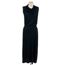 Theory Draped Mock-Neck Dress Sleeveless Midi Pullover Jersey Black Size XS