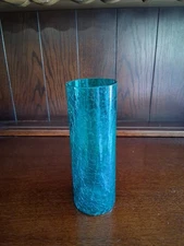 Vintage Blenko Aqua Blue Crackle Glass Vase Approximately 8 Inches Tall