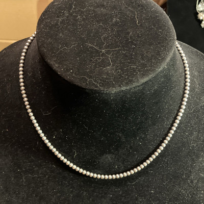 Silver 925 Round 3mm Bead Necklace 16  Shephard Hook Closure 6.8 grams