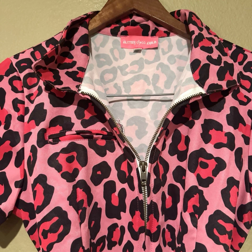 Mameluco Disco Brillo Niño Estampado Leopardo Manga Corta Cinturón Rosa Talla Mediana Foto 4 de 4