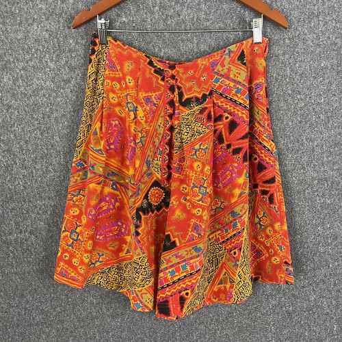 Vintage August Silk High Waist Wide Leg Pleated Boho Colorful Abstract Shorts 14