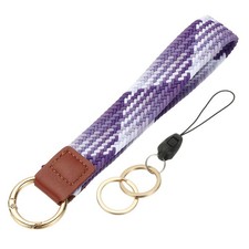 Keychain Wristlet, Cute Keychain Woven Wrist Lanyard, Purple/White