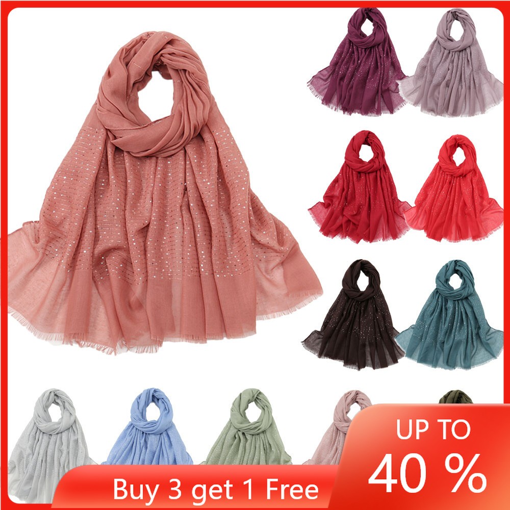 Malaysia Women Glitter Headscarf Hijab Muslim Turban Scarves Wrap Stoles Shawl