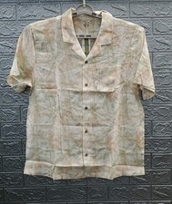 New Marine Layer Tencel Linen Resort Button Up Shirt Palm Print Beige Size M/L