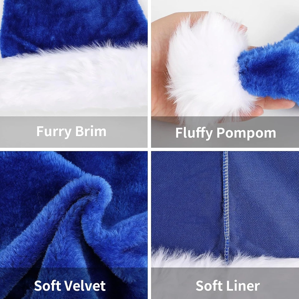 Sombrero largo de Papá Noel para adultos, sombreros de Navidad de felpa con piel blanca para Navidad Foto 4 de 4