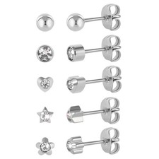 5 Pairs G23 Titanium Stud Earrings for Sensitive Ears Silver stud