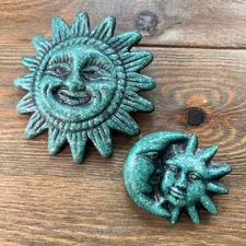 Southwest Miniature Cresent Moon Sun Pottery Decoration Turquoise Black