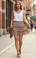 Rose Thyme L Mini Skirt Flowy Floral Ruffle Tiered Cottage Whimsy Y2K Coquette