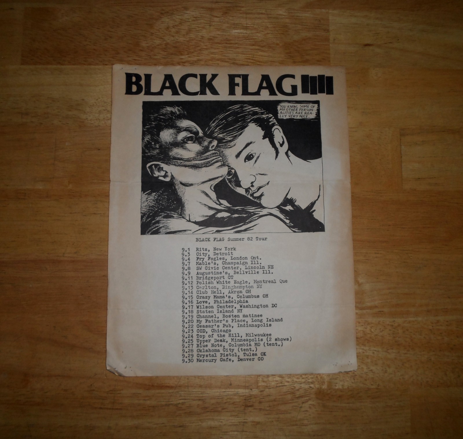 1982 Original Black Flag Summer 82 Tour Concert Poster Flyer Punk Vintage 80s