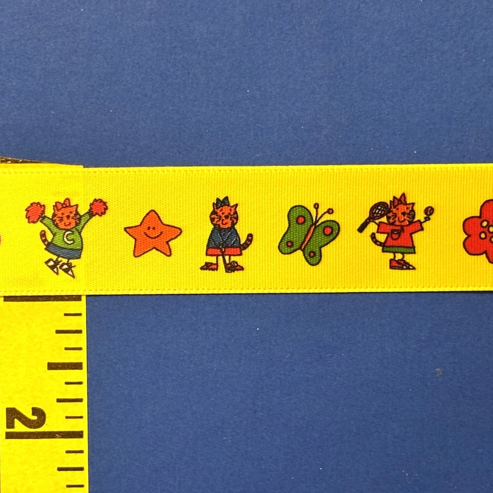 2 Spools Offray Ribbon 7/8" Yellow Printed Cat Butterfly Flower 10 Yds Ea. - Image 2 of 4