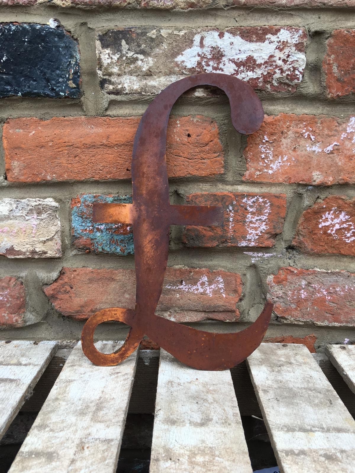 Rustic Metal Letter £ 12” Tall – Classic Font Rusty Sign Home Garden Decoration