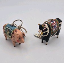 Jim Shore Heartwood Creek Cow Pig Ornaments Folk Art Farm Animals Set of 2