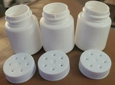 Powder Shaker Dispensers (3) Plastic  1 oz. for cosmetics White Empty W Lids