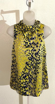 Tibi Sleeveless Yellow Silk Snake Scale Blouse Top Sz 2