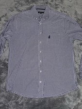 Johnnie O Mens Casual Long Sleeve Button Down Shirt Size L White Blue