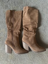 Tutu Women  s Brown Suede Knee High Boots Pointed Toe Block Heel Zip 8.5 M