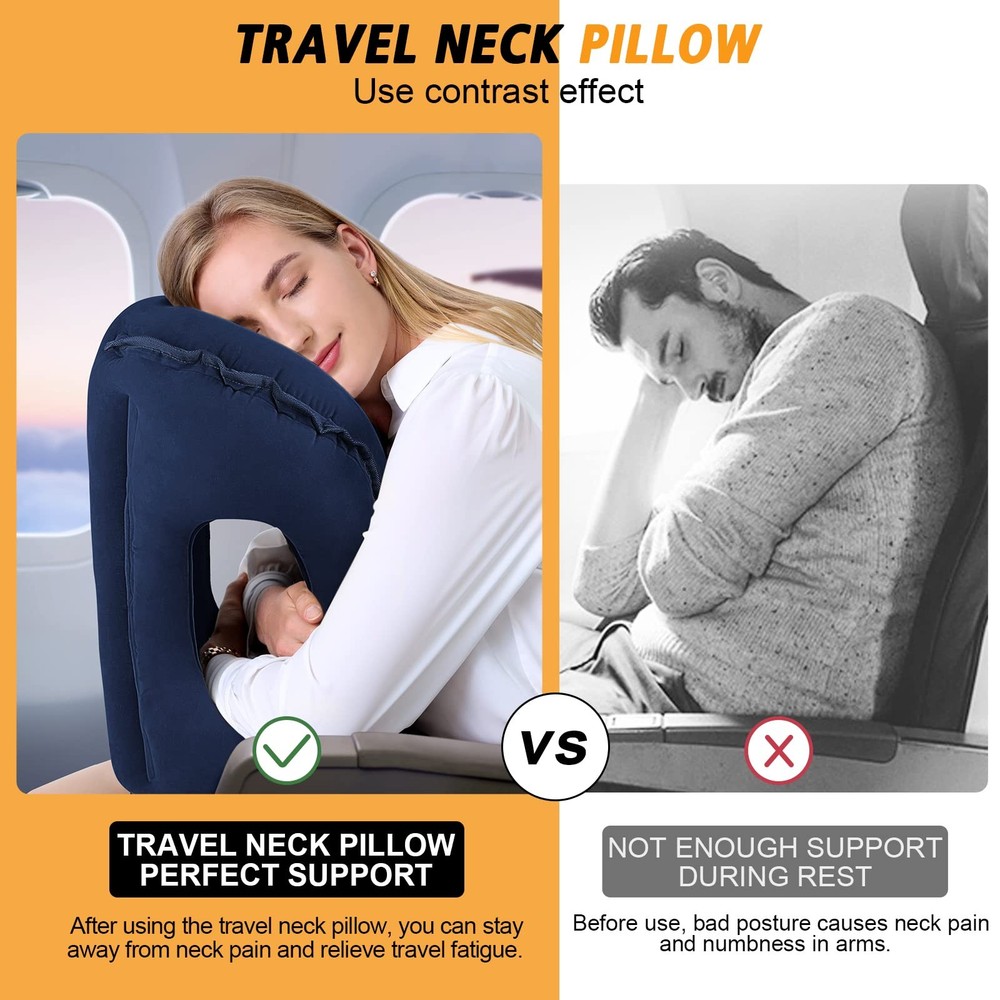 Inflatable Travel Neck Pillow for Airplanes - Comfortable & Compact Support