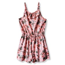 Little Lass Girls Tropical Pink Green Palm Floral Romper 12 Short Casual NEW