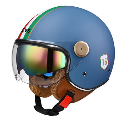 Leichter Oldtimer Motorradhelm mit Doppelvisier Motorradfahren 3/4 offen 