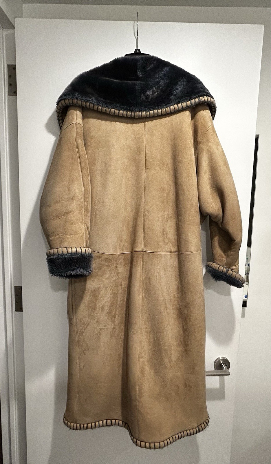 Fendi for Neiman Marcus Merino Lined Coat Tan/Teal Women's M-L image 6