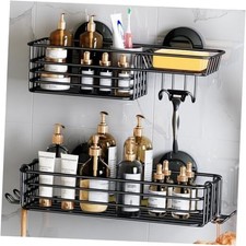 Shower Caddy Suction Cup, 2 Pack Shower Shelves for Inside 2 Tiers - Black