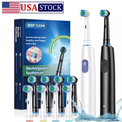 Electric Toothbrush Rechargeable Pro Rotating Brush with 4 Heads Timer 5 Modes