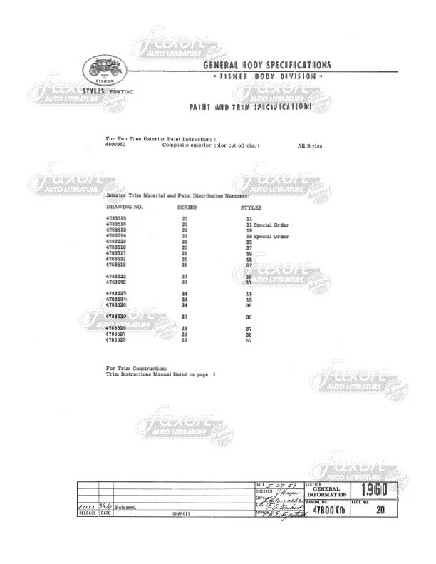 Fisher 1960 carrocería especificación montaje manual Buick Cadillac Chevy Olds Pontiac Foto 3 de 4