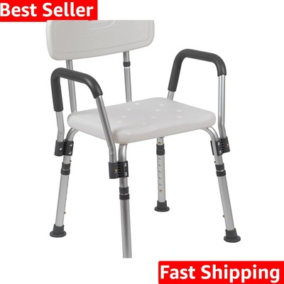 HERCULES Series 300 Lb. Capacity Adjustable White Bath & Shower Chair with Qu...
