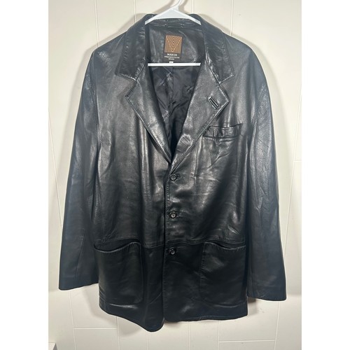 Marcus Neiman Marcus Collection Mens Black Leather Blazer Jacket Made in Italy L